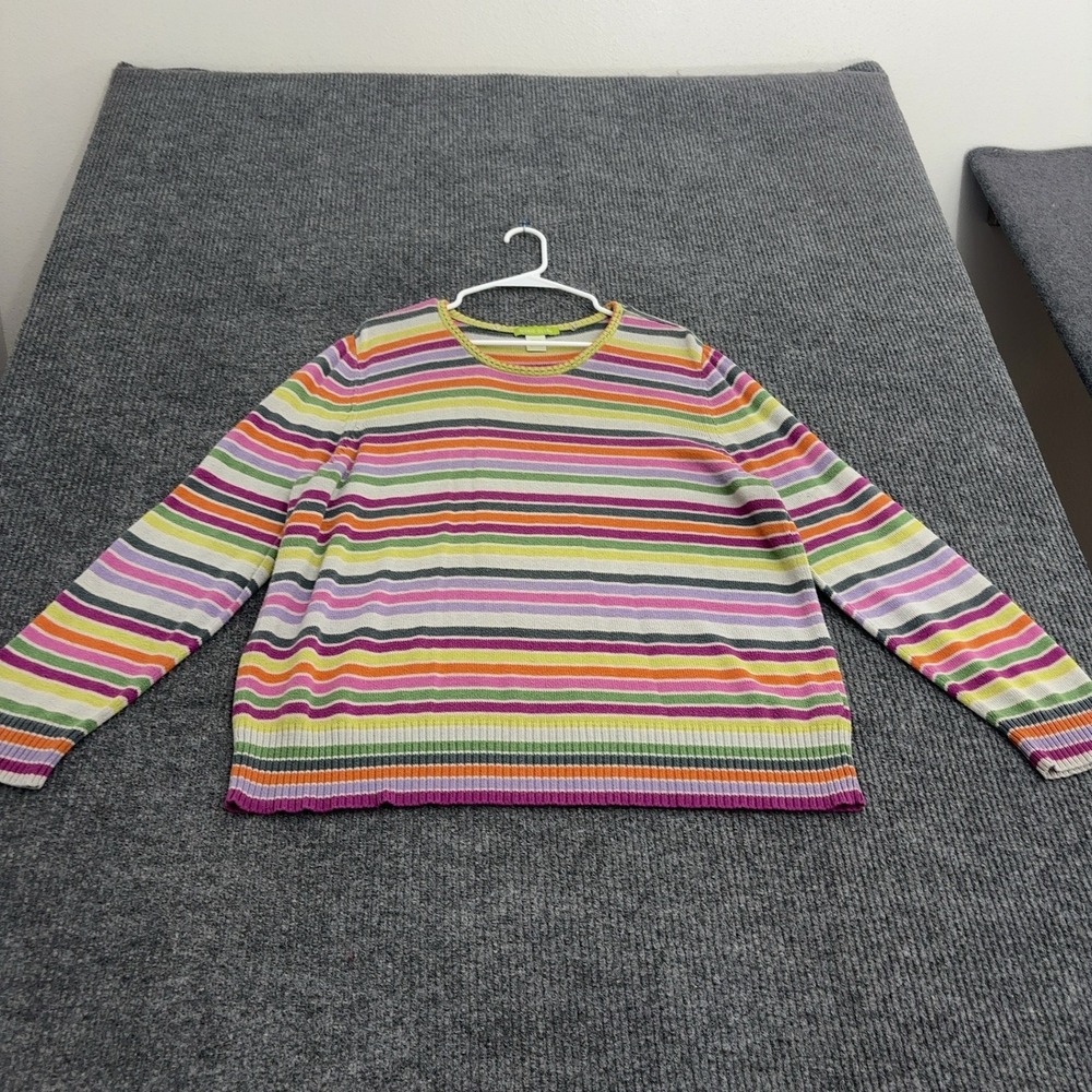 Sigrid Olsen Sweater Women 2X Multi Cotton Knit Striped Crew Neck Casual Boho